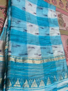 Blue Checked Saree