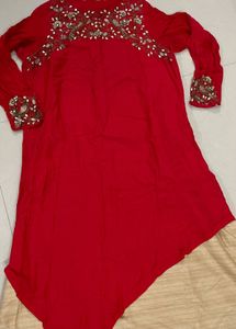 Red &amp; Gold Embellished Tunic Dress