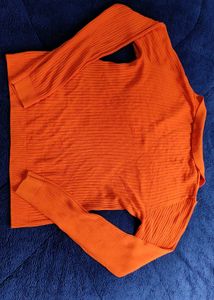 Zara Orange Ribbed Polo Top