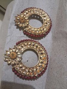 🌺 Gold-Tone Floral Kundan Earrings