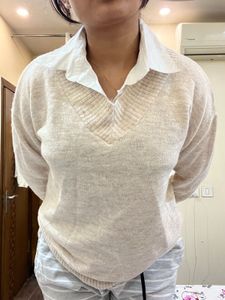 Beige V-Neck Sweater