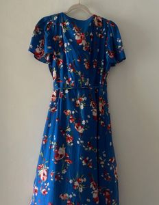 Floral V-Neck Ruffle Midi Wrap Dress