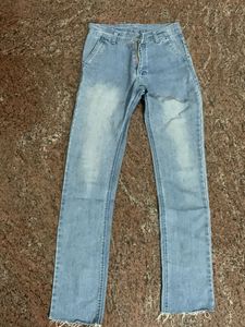Light Wash Raw Hem Jeans