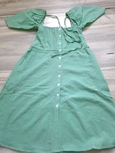 Green Gingham Dress with Puff Sleeves