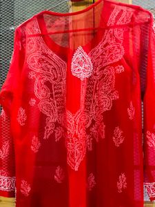 Red Embroidered Kurta