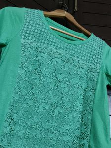 Olivia Lauren Women Green Shiny Lace Casual Top