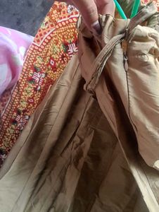 “Golden-Brown Long Skirt with Side Chain