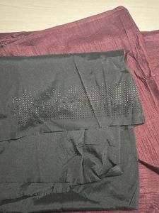 Maroon Saree with black unstitched blouse