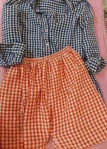 Orange Gingham Short With Shirt