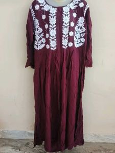 Maroon Embroidered Kurta Dress