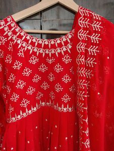 Red Embroidered Anarkali Suit