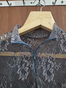 Gray Sheer Lace Top