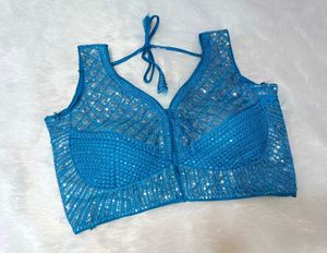 Blue Sequin Embellished Blouse