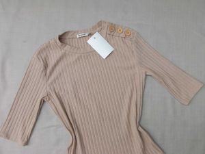New With Tag Beige Korean Ribbed Top
