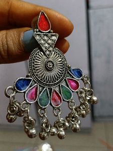 Oxidised Meenakari Earrings