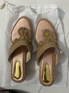 Stylish Partywear Wedges – Golden &amp; Peach