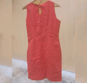 Coral Sleeveless Dress, Gold Pearl Embroidery
