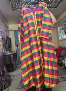 A-line Party Wear  Kurta Set With Zari Weaves