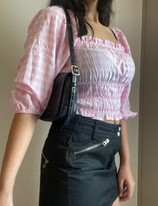 New With Tag Pink Gingham Crop Top