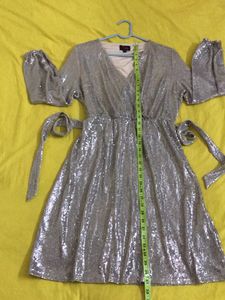Stretchy Shiny Silver Dress Size M