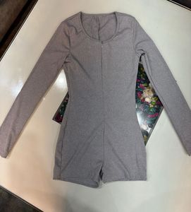 Grey Ribbed Long Sleeve Bodysuit