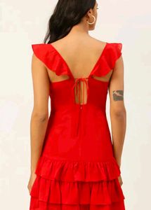 Red Dress With Frills And Deep Back