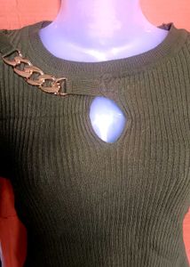 Olive Green Ribbed Knit Top