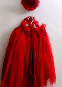 Charming Red Net Frock &amp; Headband Set