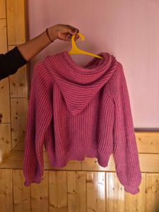 Pink Knit Zip-Up Hoodie