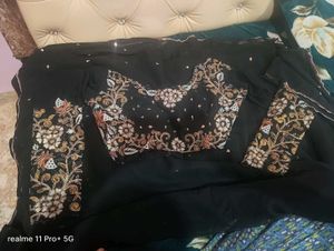 Elegant Black Embroidered Saree