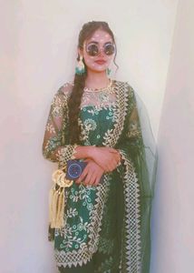 Green Embroidered Kurta Set