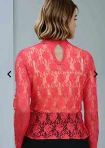Red Lace Long Sleeve Top