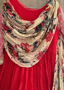 Red Floral Dupatta Anarkali