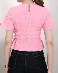 Pink Textured Flutter Sleeve Top
