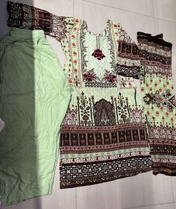 Mint Green Paisley Print 3-Piece Outfit