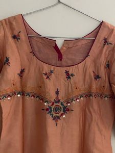 Embroidered Peach Silk Suit