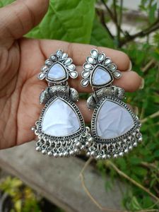 Elegant Oxidized Silver Mirror Dangle Earrings