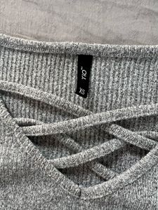 Grey Crisscross Long Sleeve Fitted Top