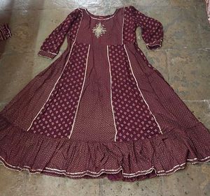 Burgundy Print Anarkali Dress