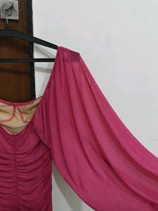 Hot pink ruched mini dress