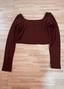 Brown Long Sleeve Crop Top