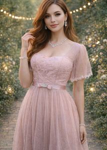 Elegant Pink Lace Party Dress free delivery