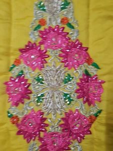 Yellow Kurti With Pink Embroidery