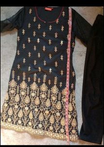 Black &amp; Gold Embroidered Kurti