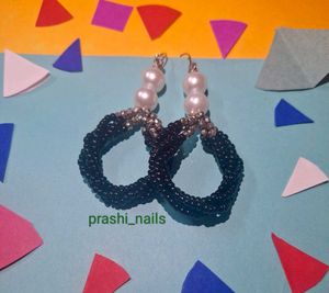 Black And Pearl Handmade Earrings/ Jhumkas