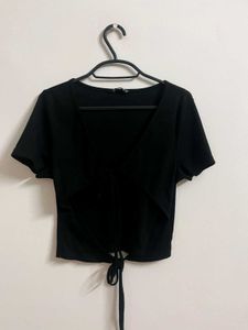 Shein Black Tie-Front Crop Top