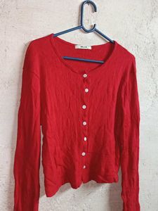 Trendy Cropped Cardigan Sweater Red