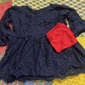 Navy Blue Embroidered Top