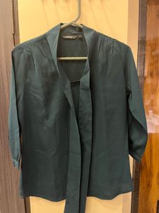 Elegant Green Tie-Neck Blouse