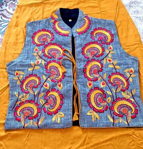 New Kurta With Embroidered Jacket Yellow